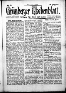 Gr&uuml;nberger Wochenblatt: Zeitung f&uuml;r Stadt und Land, No. 89. (16. April 1920)