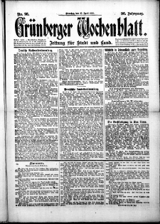 Grünberger Wochenblatt: Zeitung für Stadt und Land, No. 98. (27. April 1920)