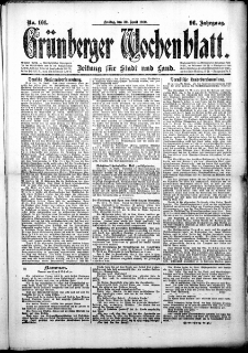 Gr&uuml;nberger Wochenblatt: Zeitung f&uuml;r Stadt und Land, No. 101. (30. April 1920)