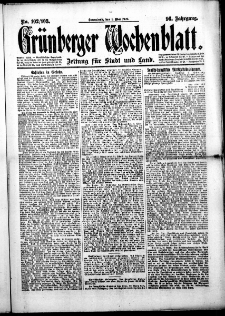 Gr&uuml;nberger Wochenblatt: Zeitung f&uuml;r Stadt und Land, No. 102/103. (1. Mai 1920)