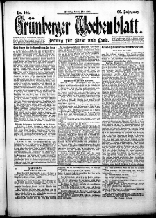 Gr&uuml;nberger Wochenblatt: Zeitung f&uuml;r Stadt und Land, No. 104. (4. Mai 1920)
