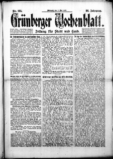 Grünberger Wochenblatt: Zeitung für Stadt und Land, No. 105. (5. Mai 1920)