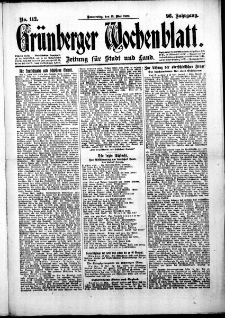 Grünberger Wochenblatt: Zeitung für Stadt und Land, No. 112. (13. Mai 1920)