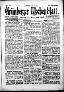 Gr&uuml;nberger Wochenblatt: Zeitung f&uuml;r Stadt und Land, No. 113. (15. Mai 1920)