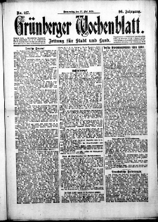 Grünberger Wochenblatt: Zeitung für Stadt und Land, No. 117. (20. Mai 1920)