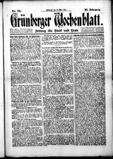 Gr&uuml;nberger Wochenblatt: Zeitung f&uuml;r Stadt und Land, No. 121. (26. Mai 1920)