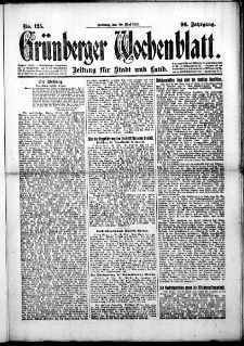 Gr&uuml;nberger Wochenblatt: Zeitung f&uuml;r Stadt und Land, No. 125. (30. Mai 1920)