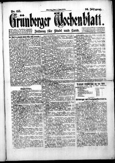 Gr&uuml;nberger Wochenblatt: Zeitung f&uuml;r Stadt und Land, No. 132. (8. Juni 1920)