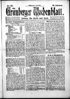 Gr&uuml;nberger Wochenblatt: Zeitung f&uuml;r Stadt und Land, No. 133. (9. Juni 1920)