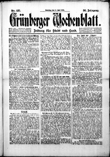 Gr&uuml;nberger Wochenblatt: Zeitung f&uuml;r Stadt und Land, No. 137. (13. Juni 1920)