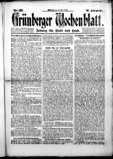 Gr&uuml;nberger Wochenblatt: Zeitung f&uuml;r Stadt und Land, No. 139. (16. Juni 1920)
