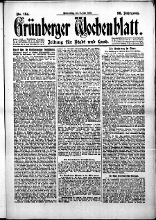 Grünberger Wochenblatt: Zeitung für Stadt und Land, No. 164. (15. Juli 1920)