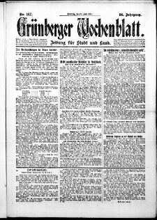 Grünberger Wochenblatt: Zeitung für Stadt und Land, No. 167. (18. Juli 1920)