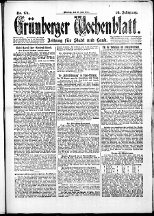 Gr&uuml;nberger Wochenblatt: Zeitung f&uuml;r Stadt und Land, No. 174. (27. Juli 1920)