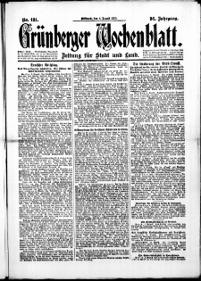 Grünberger Wochenblatt: Zeitung für Stadt und Land, No. 181. (4. August 1920)