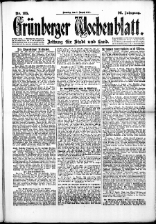 Gr&uuml;nberger Wochenblatt: Zeitung f&uuml;r Stadt und Land, No. 185. (8. August 1920)