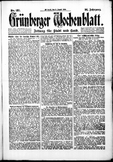 Grünberger Wochenblatt: Zeitung für Stadt und Land, No. 187. (11. August 1920)