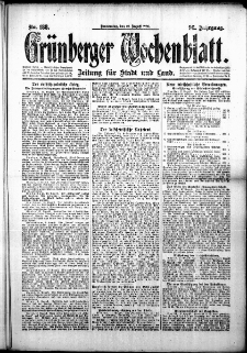 Gr&uuml;nberger Wochenblatt: Zeitung f&uuml;r Stadt und Land, No. 188. (12. August 1920)