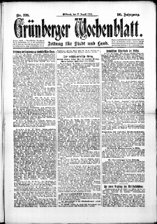 Gr&uuml;nberger Wochenblatt: Zeitung f&uuml;r Stadt und Land, No. 199. (25. August 1920)