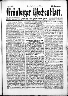 Gr&uuml;nberger Wochenblatt: Zeitung f&uuml;r Stadt und Land, No. 200. (26. August 1920)