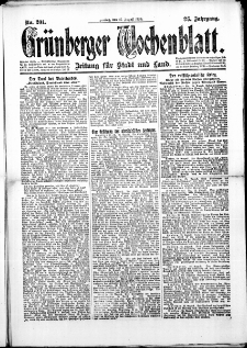 Gr&uuml;nberger Wochenblatt: Zeitung f&uuml;r Stadt und Land, No. 201. (27. August 1920)