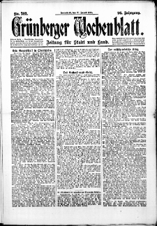 Gr&uuml;nberger Wochenblatt: Zeitung f&uuml;r Stadt und Land, No. 202. (28. August 1920)