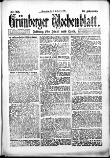 Grünberger Wochenblatt: Zeitung für Stadt und Land, No. 206. (2. September 1920)