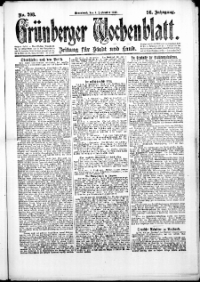 Gr&uuml;nberger Wochenblatt: Zeitung f&uuml;r Stadt und Land, No. 208. (4. September 1920)