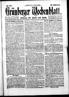 Grünberger Wochenblatt: Zeitung für Stadt und Land, No. 211. (8. September 1920)