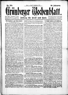 Grünberger Wochenblatt: Zeitung für Stadt und Land, No. 215. (12. September 1920)