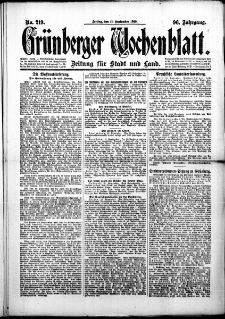 Grünberger Wochenblatt: Zeitung für Stadt und Land, No. 219. (17. September 1920)