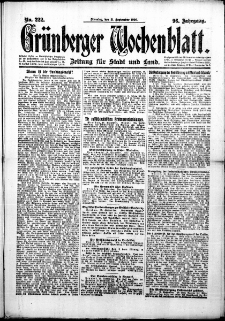 Grünberger Wochenblatt: Zeitung für Stadt und Land, No. 222. (21. September 1920)