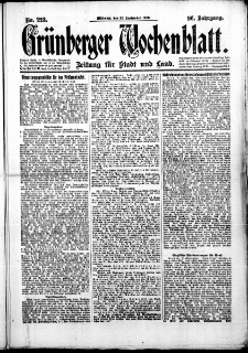 Gr&uuml;nberger Wochenblatt: Zeitung f&uuml;r Stadt und Land, No. 223. (22. September 1920)
