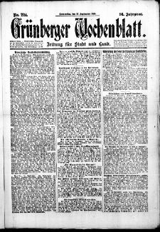 Grünberger Wochenblatt: Zeitung für Stadt und Land, No. 224. (23. September 1920)