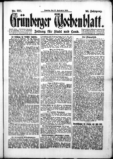Grünberger Wochenblatt: Zeitung für Stadt und Land, No. 227. (26. September 1920)