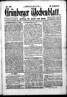 Gr&uuml;nberger Wochenblatt: Zeitung f&uuml;r Stadt und Land, No. 228. (28. September 1920)