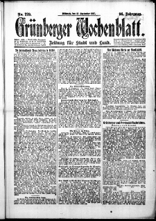 Gr&uuml;nberger Wochenblatt: Zeitung f&uuml;r Stadt und Land, No. 229. (29. September 1920)