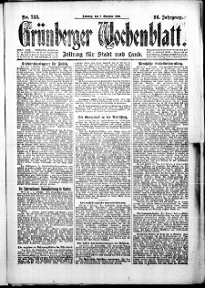Grünberger Wochenblatt: Zeitung für Stadt und Land, No. 233. (3. Oktober 1920)