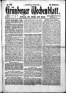 Grünberger Wochenblatt: Zeitung für Stadt und Land, No. 238. (9. Oktober 1920)