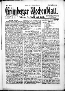 Grünberger Wochenblatt: Zeitung für Stadt und Land, No. 249. (22. Oktober 1920)