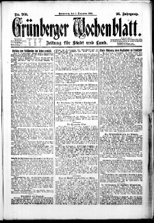 Gr&uuml;nberger Wochenblatt: Zeitung f&uuml;r Stadt und Land, No. 260. (4. November 1920)