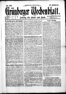 Gr&uuml;nberger Wochenblatt: Zeitung f&uuml;r Stadt und Land, No. 262. (6. November 1920)