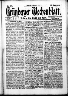 Grünberger Wochenblatt: Zeitung für Stadt und Land, No. 267. (12. November 1920)