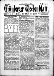 Gr&uuml;nberger Wochenblatt: Zeitung f&uuml;r Stadt und Land, No. 269. (14. November 1920)