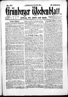 Grünberger Wochenblatt: Zeitung für Stadt und Land, No. 273. (20. November 1920)