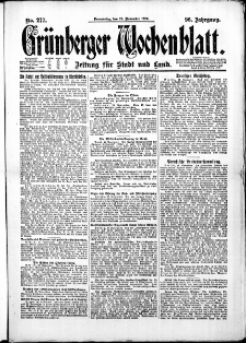 Gr&uuml;nberger Wochenblatt: Zeitung f&uuml;r Stadt und Land, No. 277. (25. November 1920)