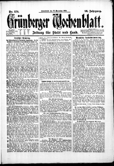 Gr&uuml;nberger Wochenblatt: Zeitung f&uuml;r Stadt und Land, No. 279. (27. November 1920)