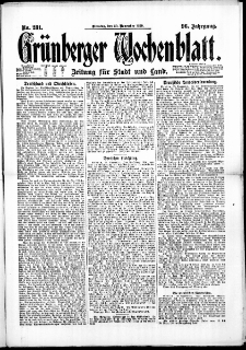 Gr&uuml;nberger Wochenblatt: Zeitung f&uuml;r Stadt und Land, No. 281. (30. November 1920)