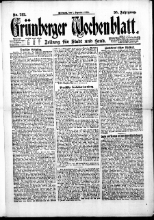 Gr&uuml;nberger Wochenblatt: Zeitung f&uuml;r Stadt und Land, No. 282. (1. Dezember 1920)