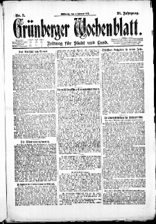 Gr&uuml;nberger Wochenblatt: Zeitung f&uuml;r Stadt und Land, No. 3. (4. Januar 1922)